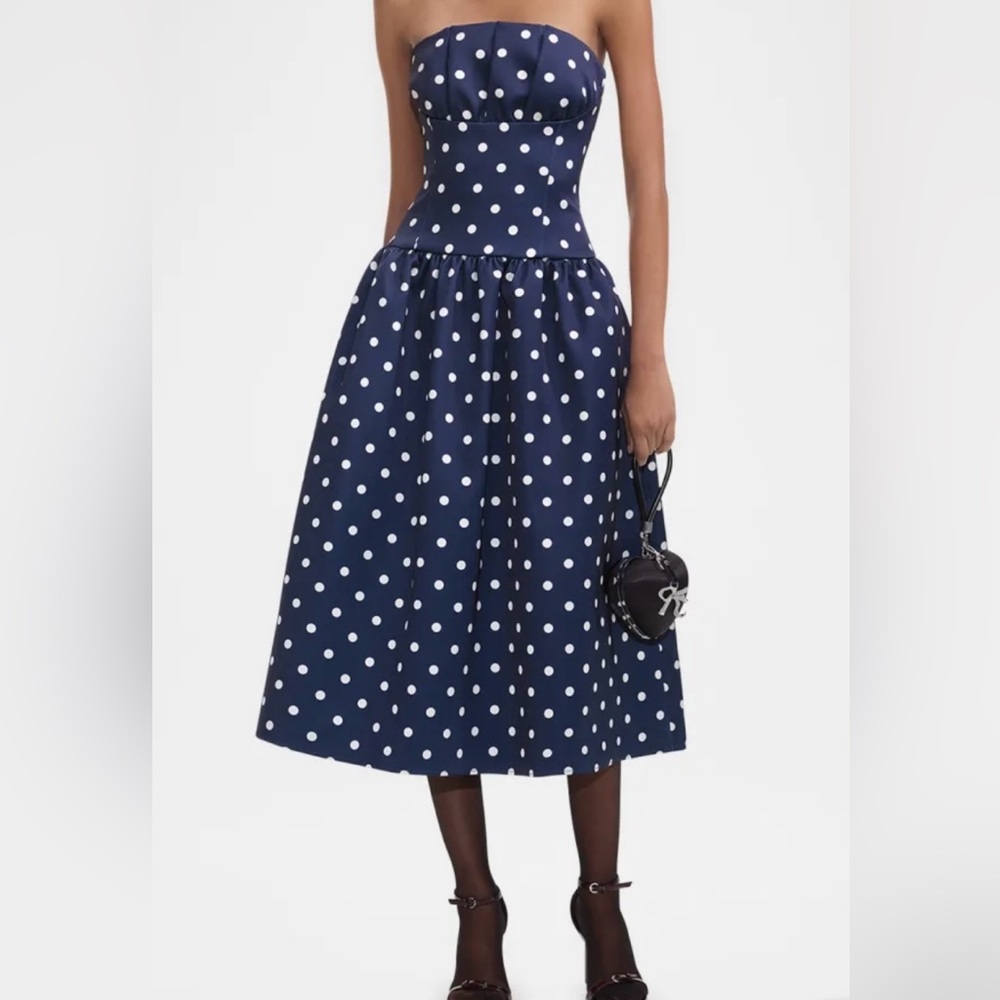 Self-portrait polka dot midi dress navy